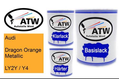 Audi, Dragon Orange Metallic, LY2Y / Y4: 1L Lackdose + 1L Klarlack + 500ml Härter - Set, von ATW Autoteile West.